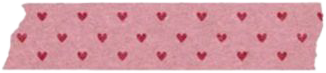 Pink fabric with small red hearts pattern.