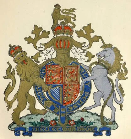 Armoiries royales du Royaume-Uni avec le lion anglais et la licorne écossaise