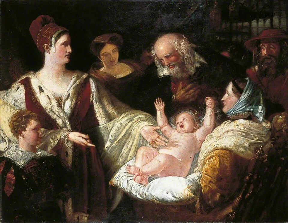 Marie Stuart bébé présentée par sa mère, tableau de Benjamin Robert Haydon