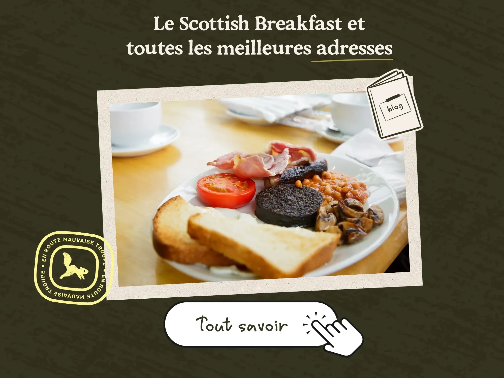 Full Scottish breakfast avec black pudding, bacon et haricots, spécialité écossaise à Édimbourg