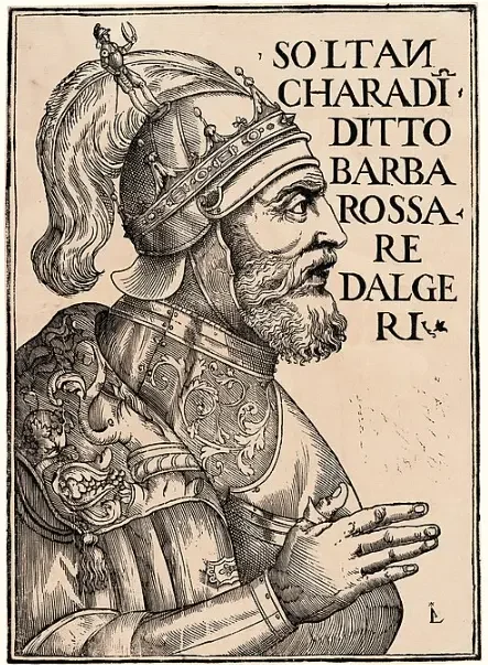 Portrait gravé de Barberousse, amiral ottoman qui pilla Forio en 1544