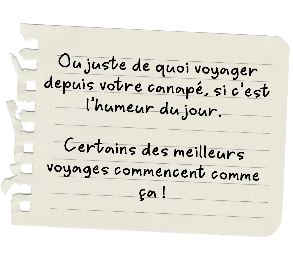 Illustration note manuscrite : voyager depuis son canapé, blog En Route Mauvaise Troupe