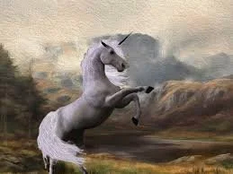 Peinture d'une licorne cabrée, symbole héraldique de l'Écosse
