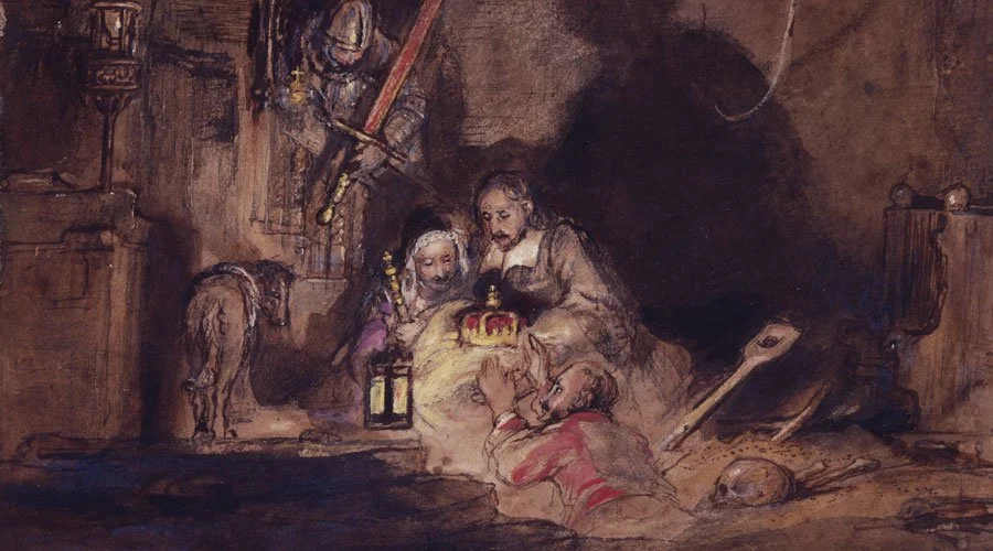 Le révérend Grainger et sa femme enterrant les Honours of Scotland sous le plancher de l'église de Kinneff — peinture de David Wilkie