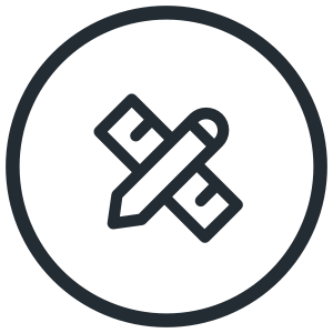 Icon of a pencil and ruler crossing each other inside a circle.