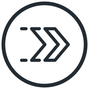 Symbol of a stylized, double right arrow inside a circle