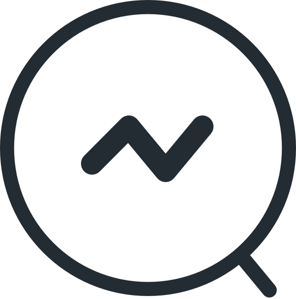 Magnifying glass icon with a line graph inside.