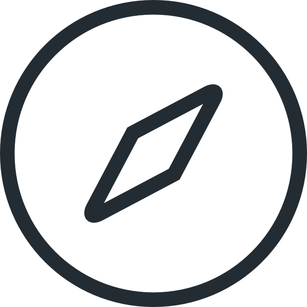 A minimalist icon of a compass with a diamond-shaped needle inside a circle.