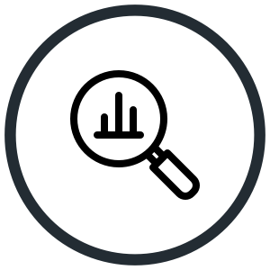 A black circle with a gray border on a black background.