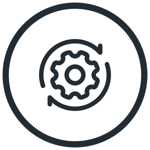 Icon of a gear and settings within a circle.