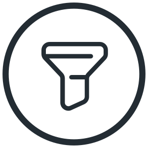 Icon of a funnel inside a circle on a dark background.