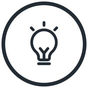 A digital icon of a light bulb enclosed in a circle.