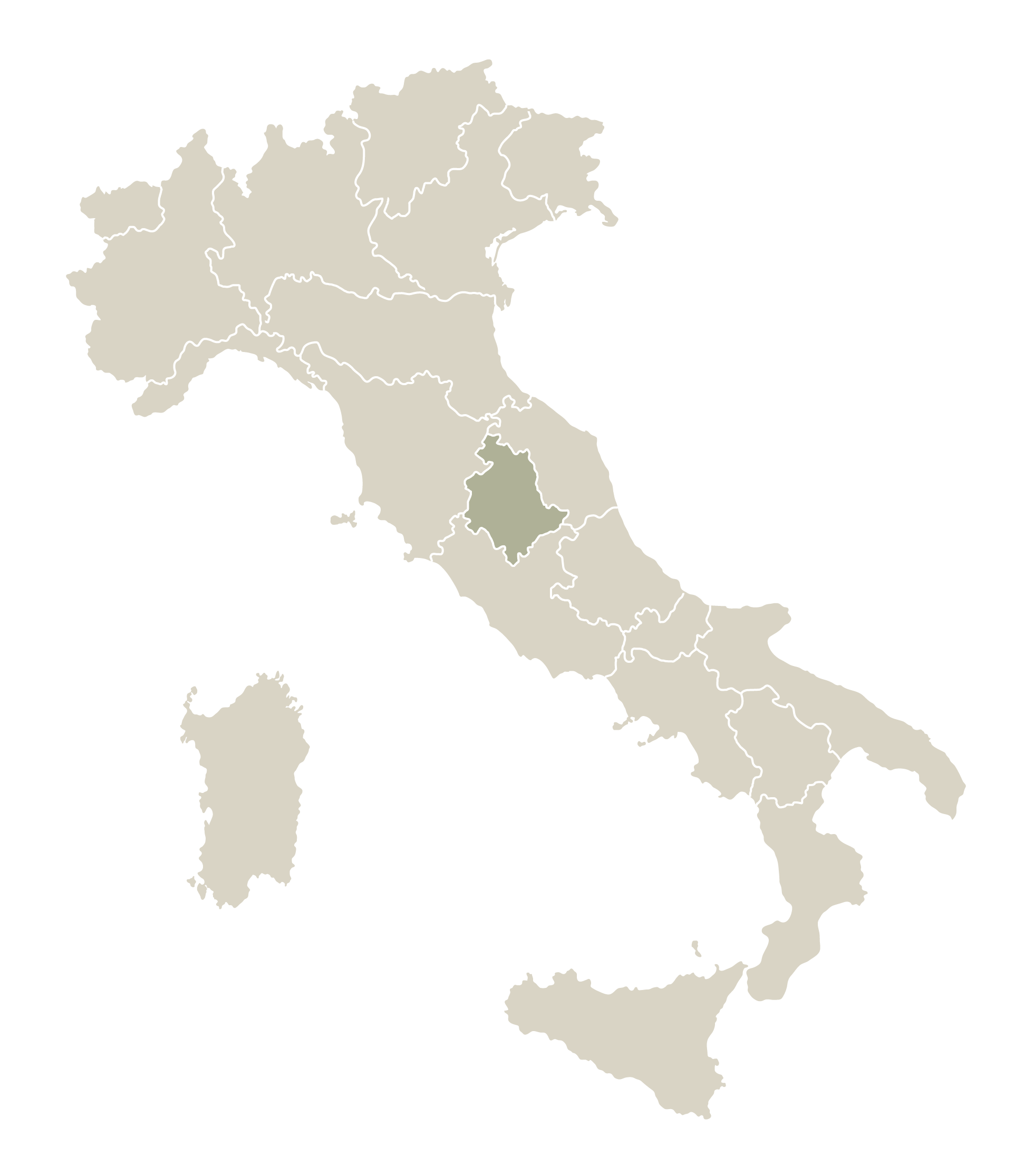 Umbria region inside Italy map