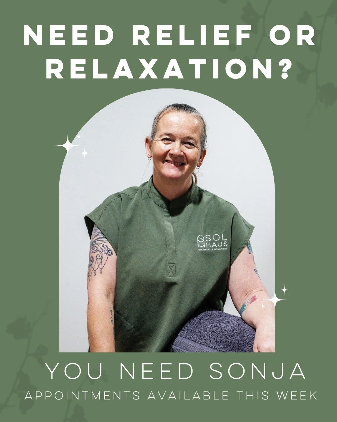 Feeling sore, tired or just in need of a reset?

Sonja, one of our Remedial Massage Therapists, has appointments availabe this week at SolHaus.

With nearly 30 years of experience in holistic wellness, Sonja blends deep therapeutic techniques with nu
