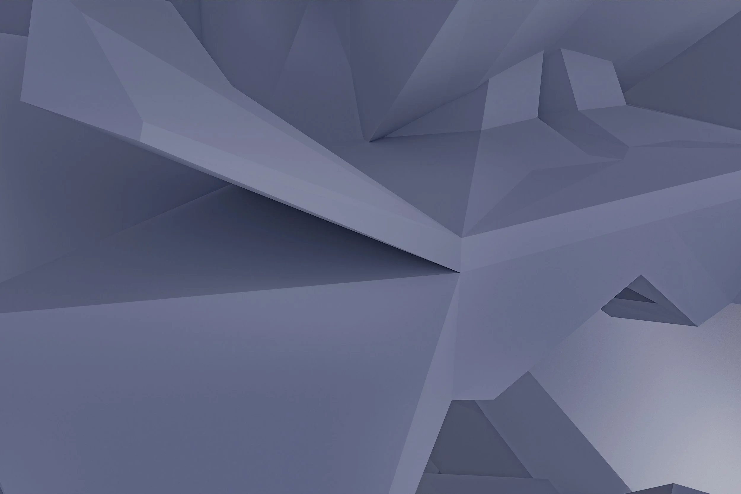 Abstract geometric structure with overlapping angular shapes in shades of dark blue and gray.