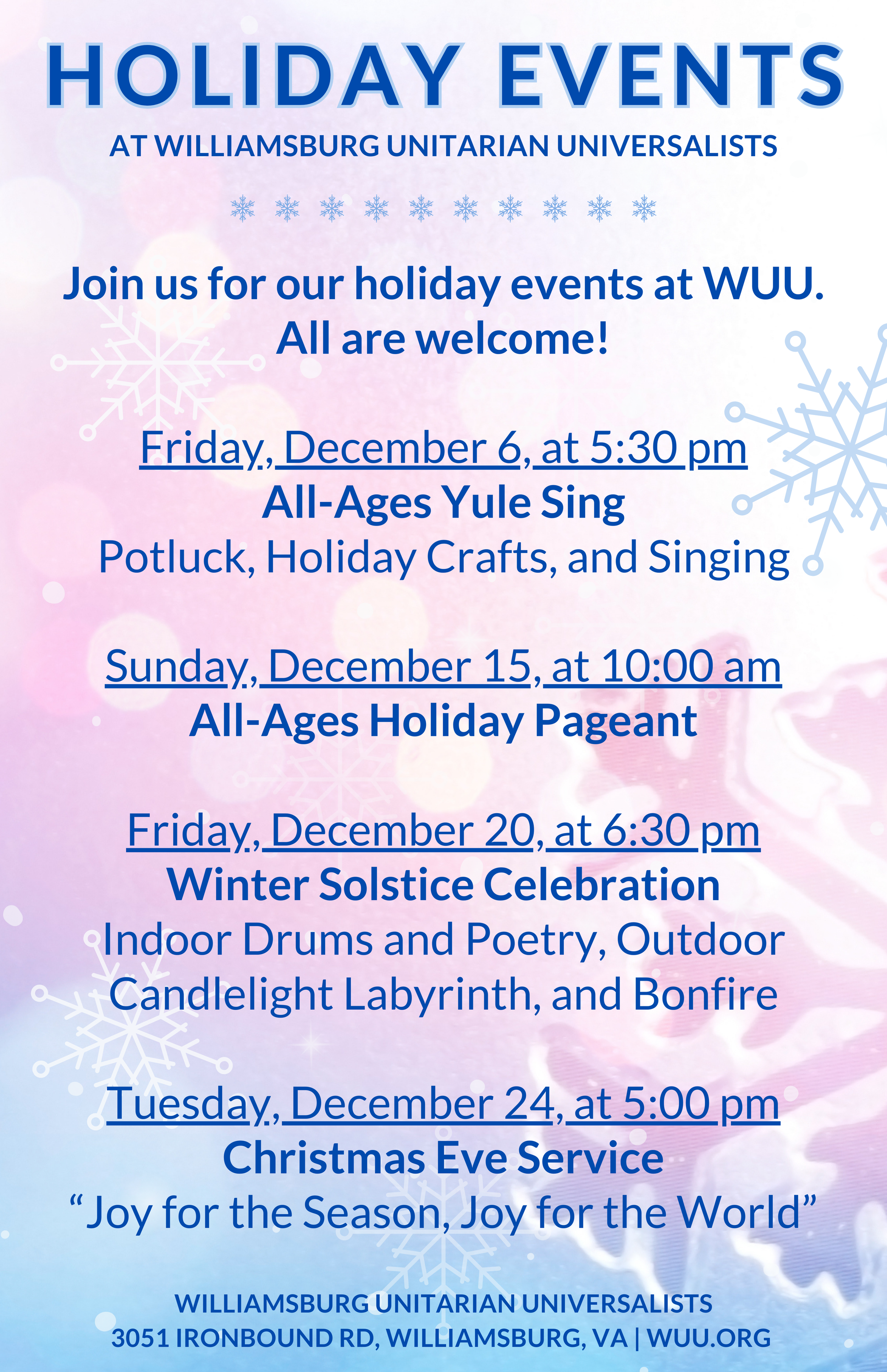 Holiday Events at WUU
