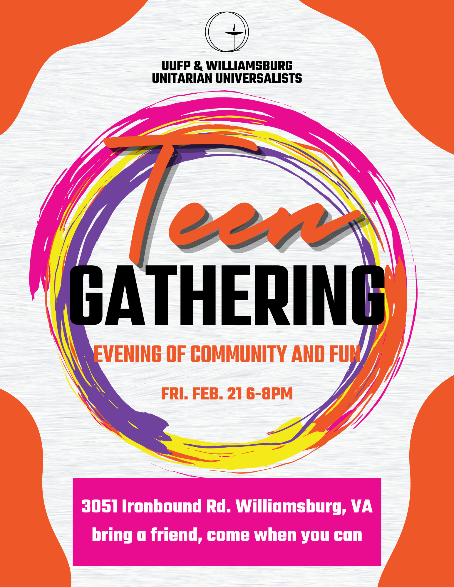 Teen Gathering at WUU - Friday, February 21, 6-8 pm