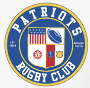Patriots Rugby Club logo with shields, American flag, and rugby ball, featuring text 'Patriots Rugby Club' and 'Est. 2024'