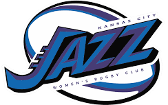 Logo of the Kansas City Jazz Women's Rugby Club, featuring stylized text with the word 'JAZZ' prominently displayed on a rugby ball.