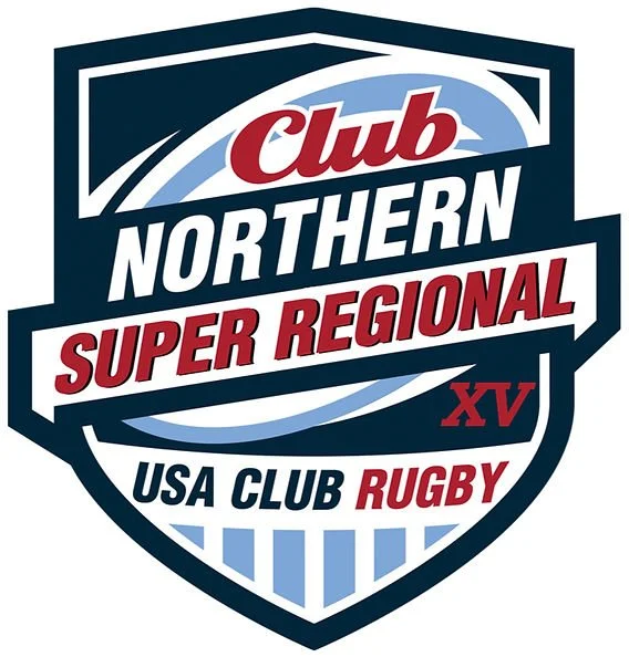Shield logo in red, white, and deep navy, with "Club Northern Super Regional", "USA Club Rugby", and the roman numerals XV on it.