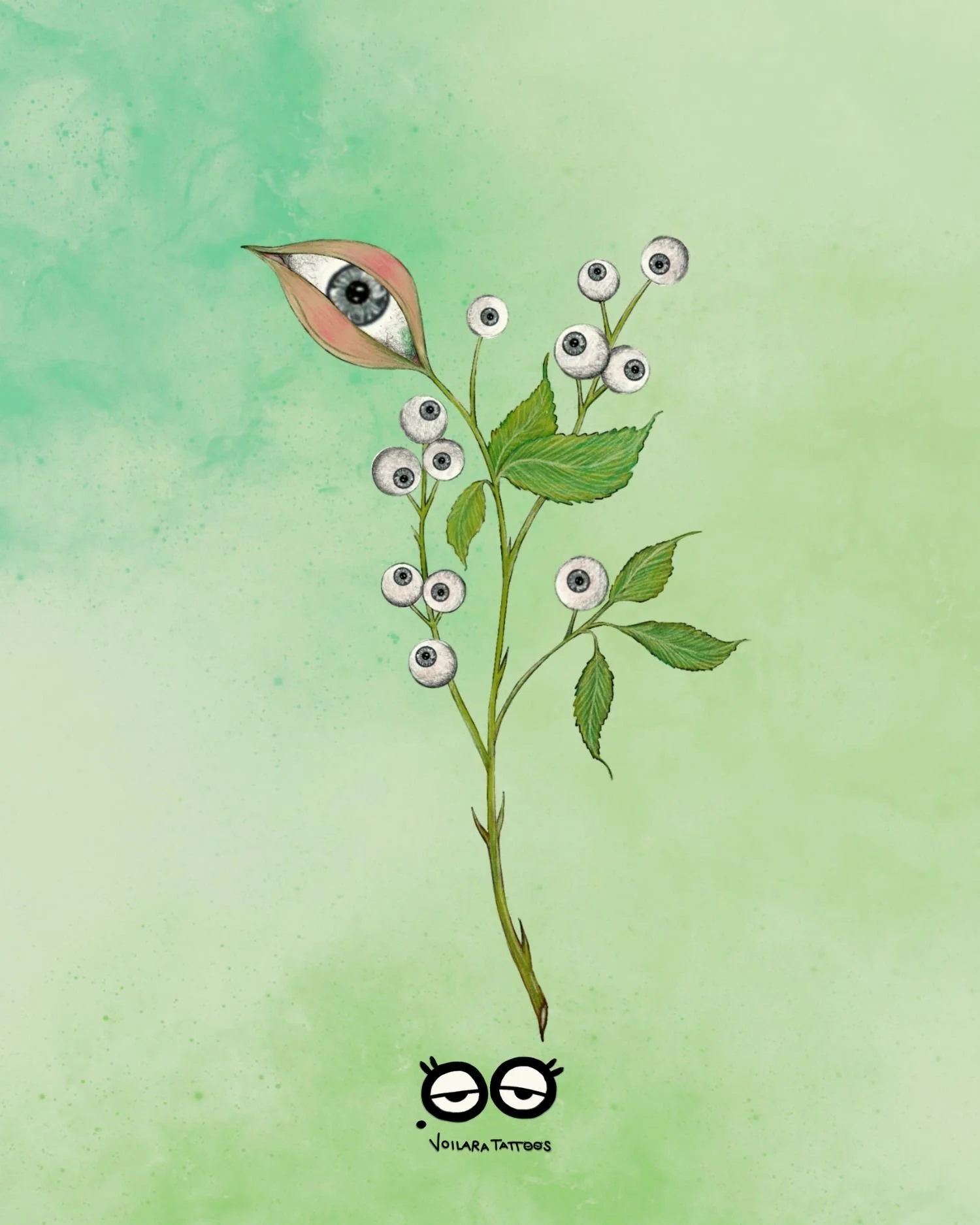 Grüne Zweige mit Augen als Beeren