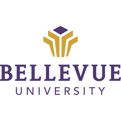 Bellevue University logo featuring a stylized purple and gold emblem with the university name in purple and gray text.