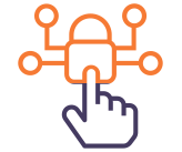 Outline of a hand clicking on a circuit board icon with a lock symbol, representing digital security or cybersecurity.