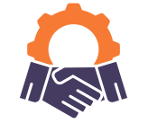 Illustration of two hands shaking with a gear symbol above them