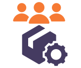 Icon of a raised hand with three people above, indicating customer support or team assistance.