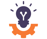 Illustration of a light bulb above a gear, symbolizing ideas and innovation.