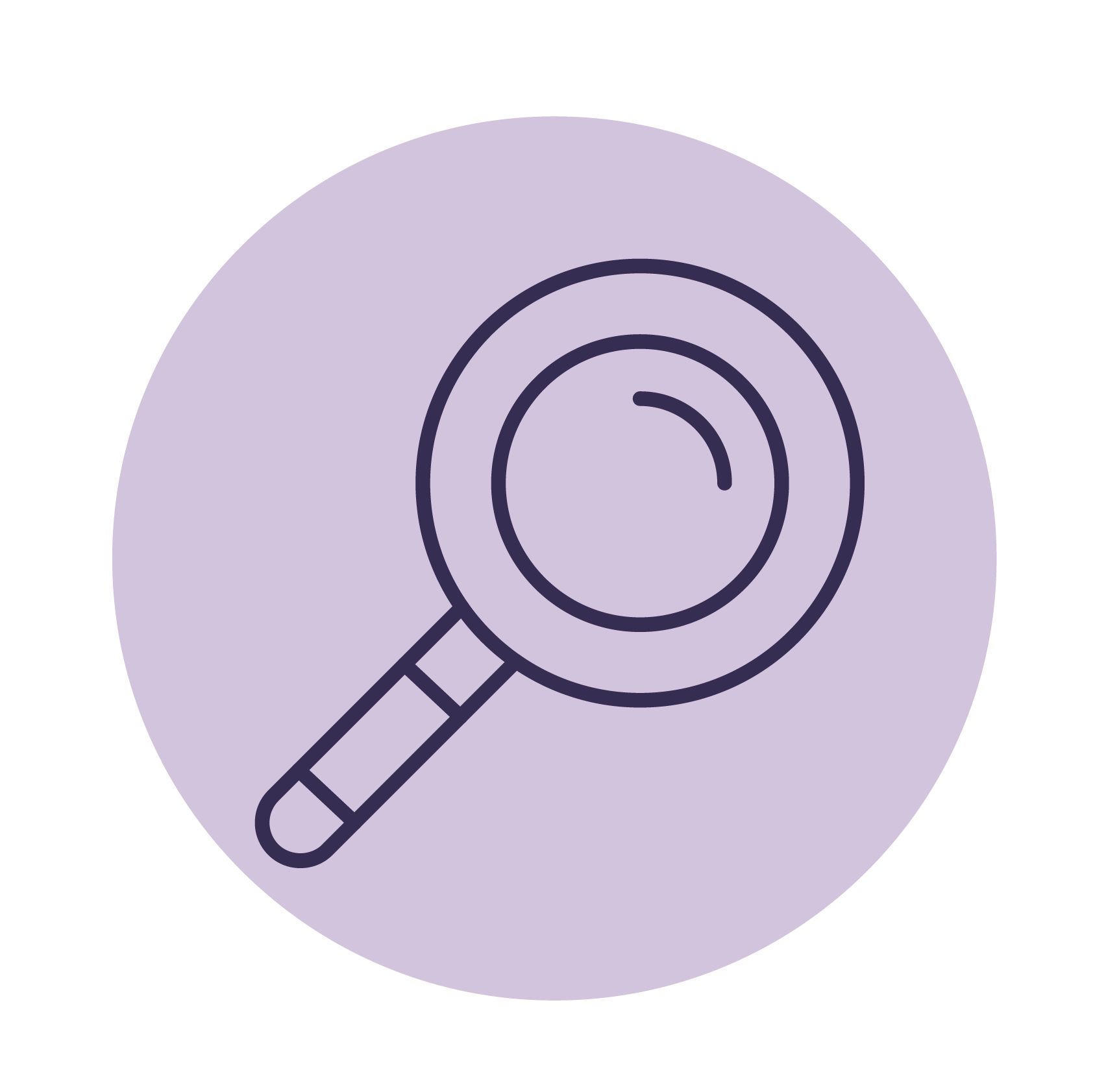Magnifying glass icon on purple background.