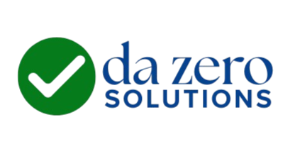 Logo di da zero SOLUTIONS con un grande segno di spunta verde e testo blu.