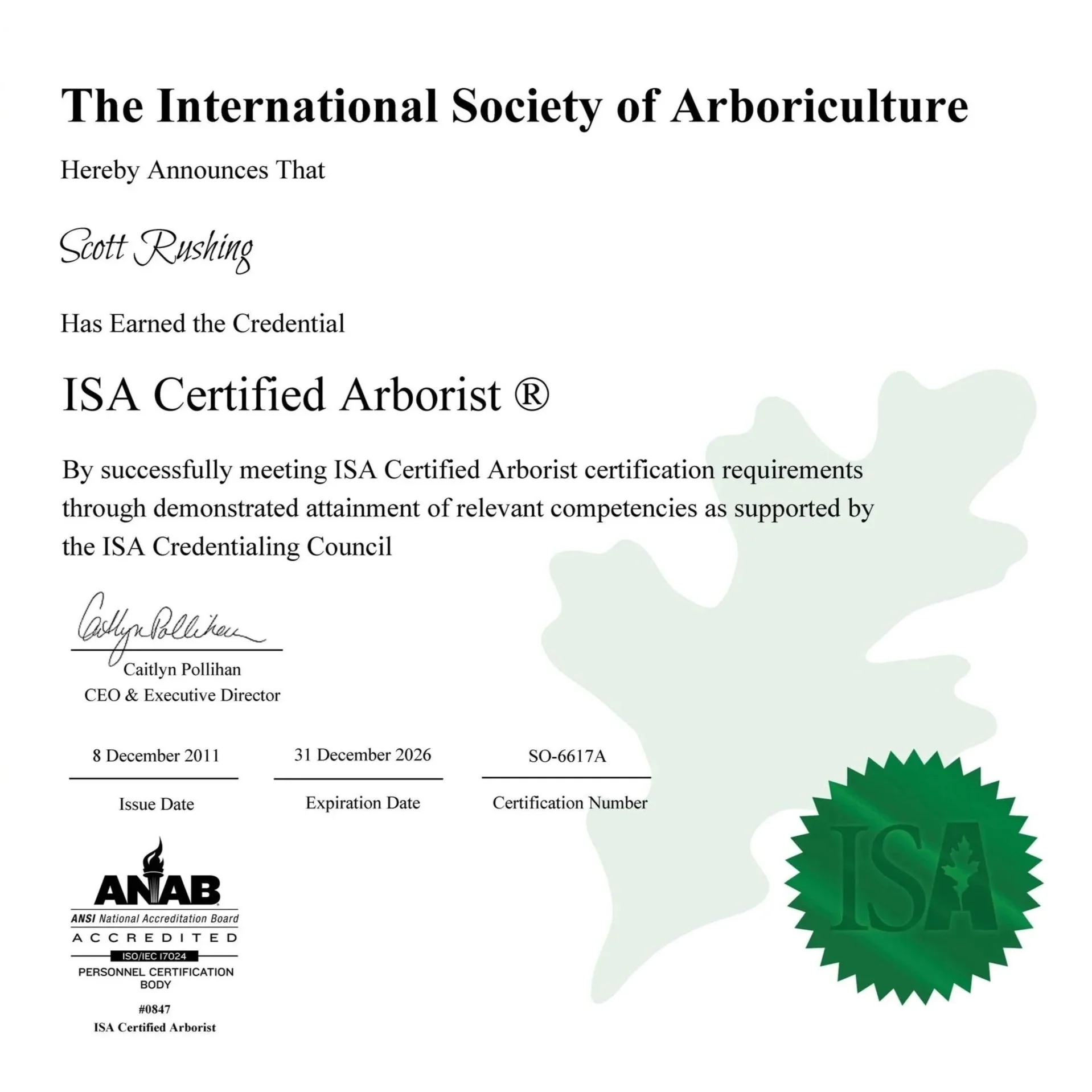 ISA Certified Arborist