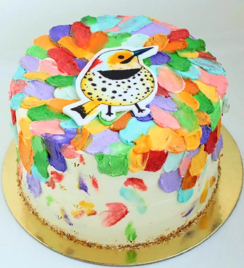 RAINBOW TEXTURED BIRD FULL MOTIF #rainbow #animal #2Dpaintedcharacter #kids #buttercreamtextures