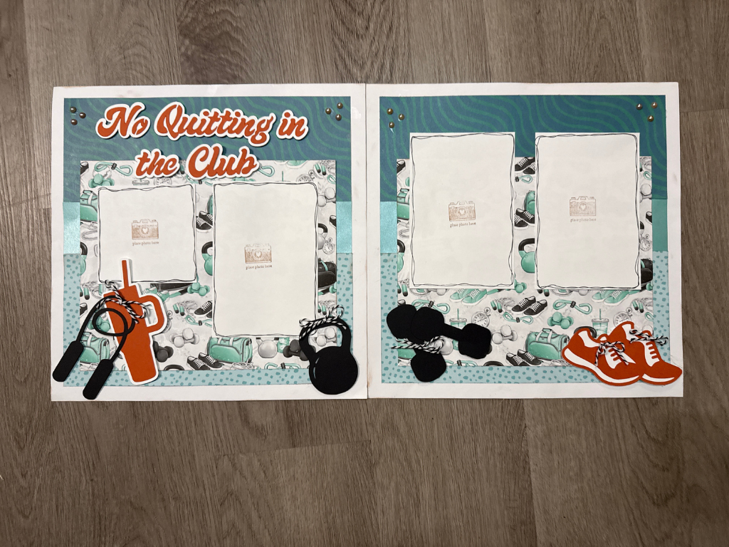 Premade "No Quitting at the Club" Workout-Themed Scrapbook Layout Kit