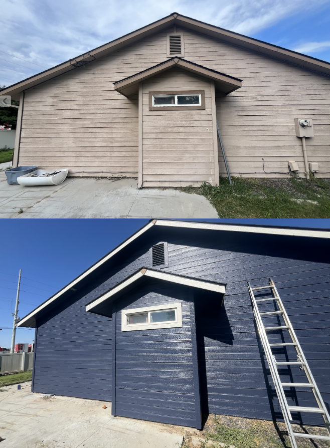 A battered and sun-damaged home brought back to almost new condition. This requires a labor of love with scraping, sanding, priming, sanding, priming, etc. to make sure we apply a long-lasting job that will protect your home from the elements for yea
