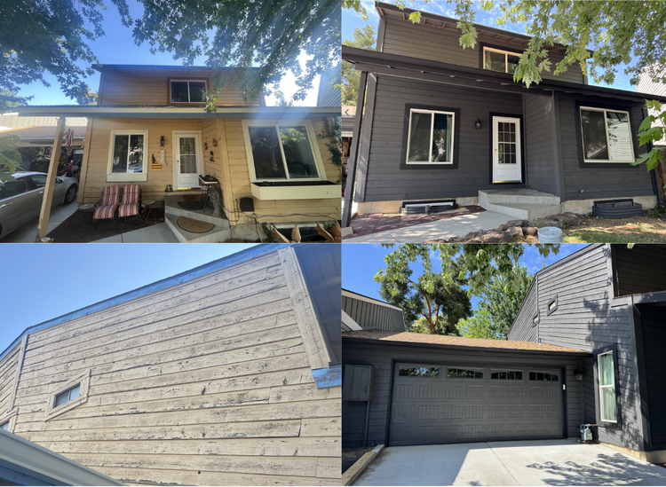 Beautiful 70's exterior repaint. This home required a tremendous amount of prep which allowed the customer to avoid replacing siding while bringing their curb appeal to life!