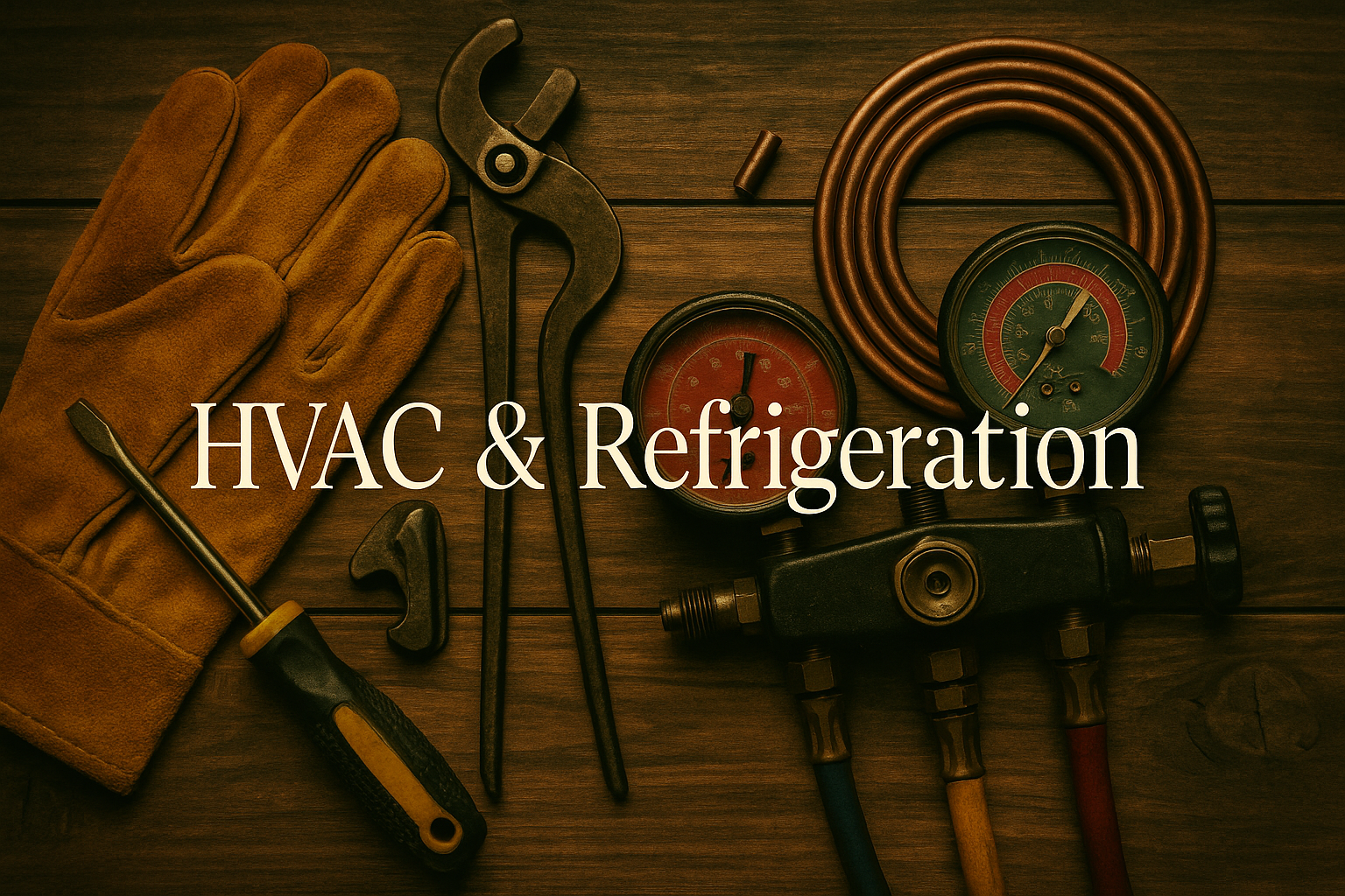 Close up of technician repairing a HVAC unit with tools and gauges.