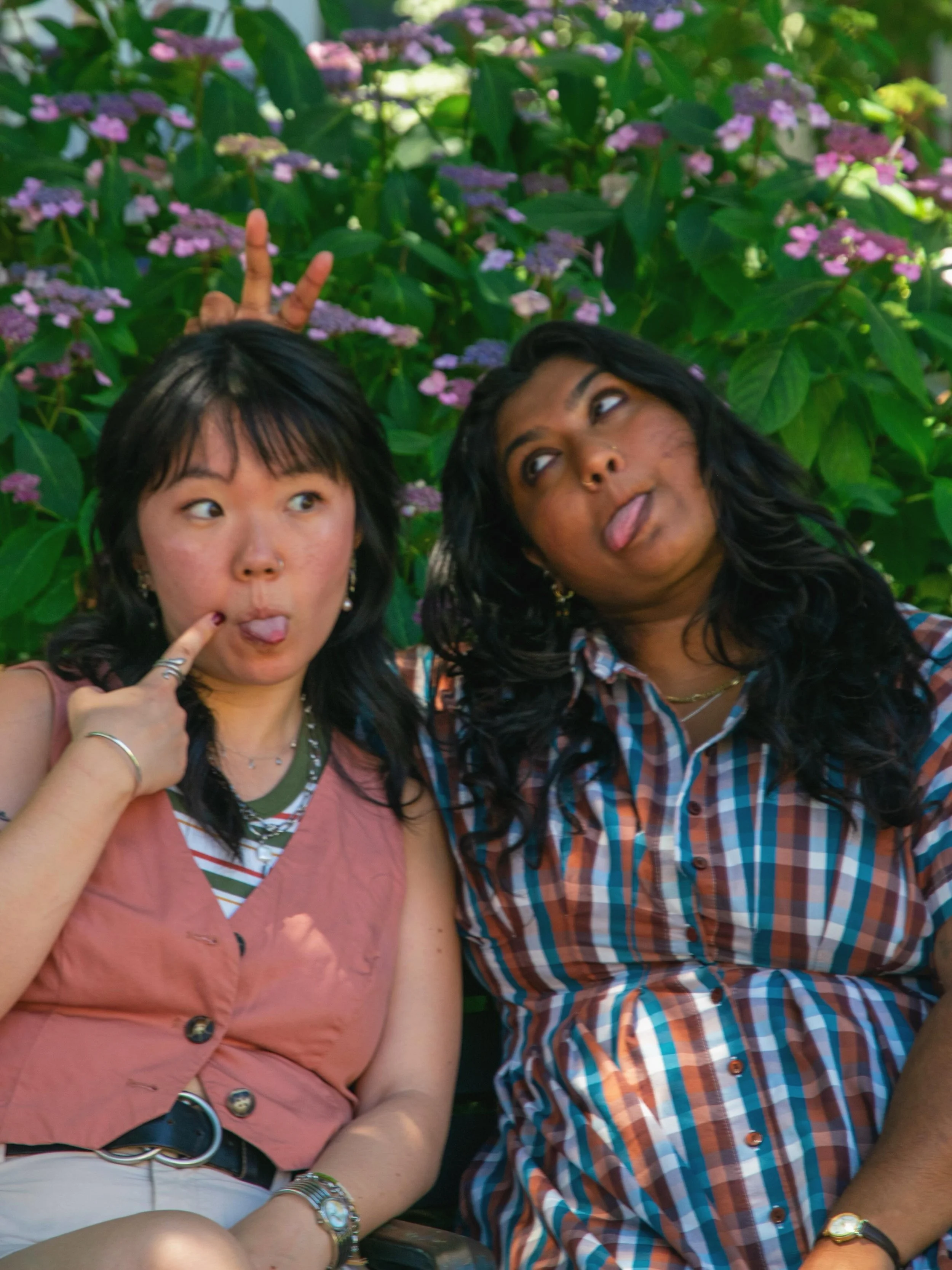 Looking forward to our summer event (🫧🧺🌳☯️⛲️), we wanted to introduce ourselves, meet the Moth House clinicians- Kelsey Ko (left) and Nithya Ramesh (right)! 

Nithya (she/they) is a queer immigrant from Tamil Nadu who specializes in collaborative 