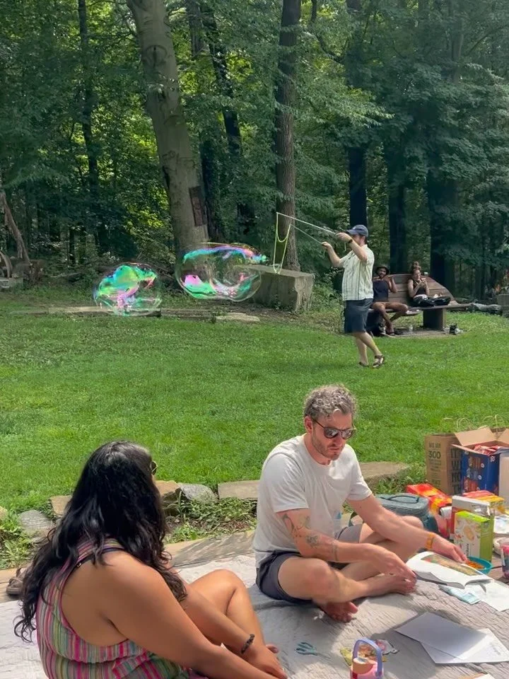 We&rsquo;re still dreaming and reflecting on some of the magic from our Summer Slowdown event last month ✨🌳🌤️ Bubbles, collaging, introspection, conversations, good food, a surprise dog visit from community members hanging out nearby &mdash; and ev