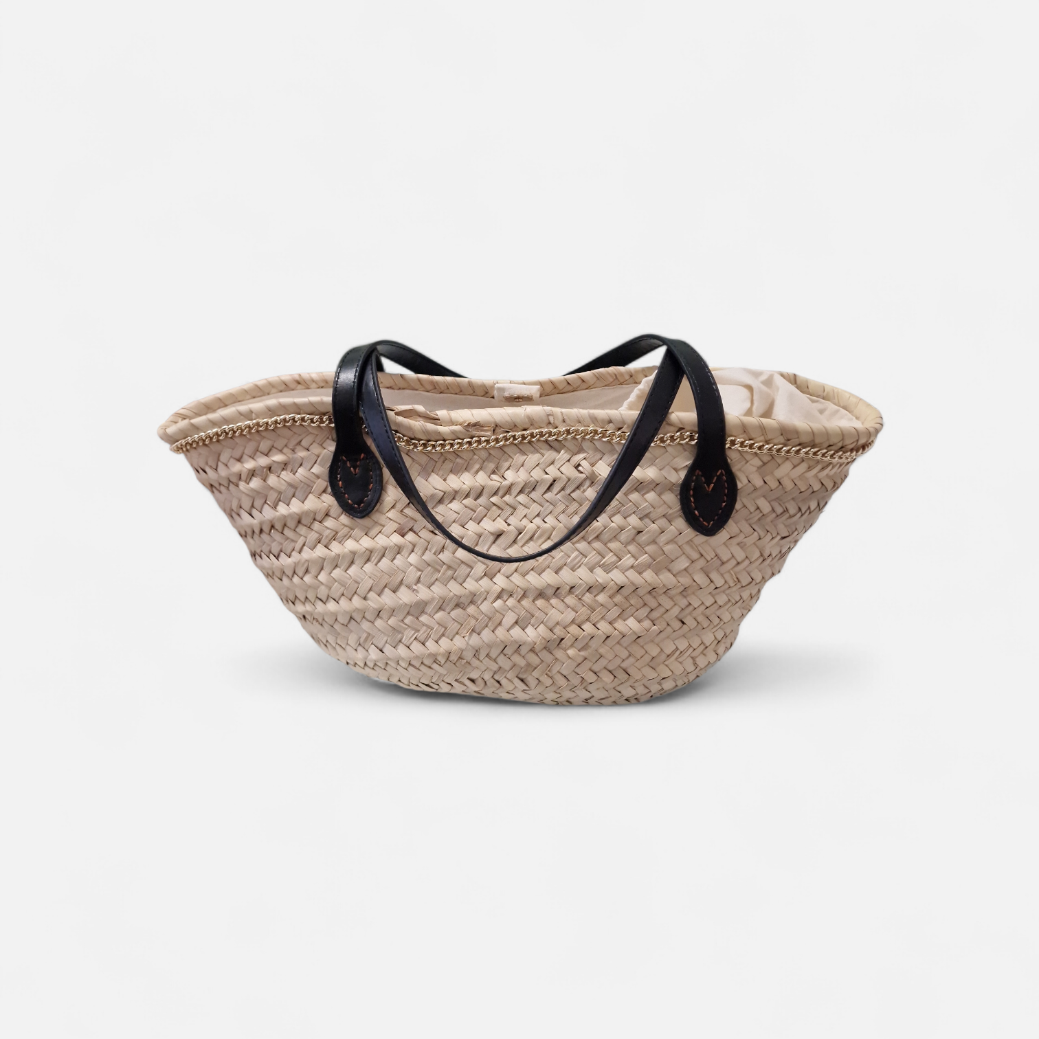 retro della borsa scintilla elegante e minimal con bordino in catenella dorata e manici in pelle marrone