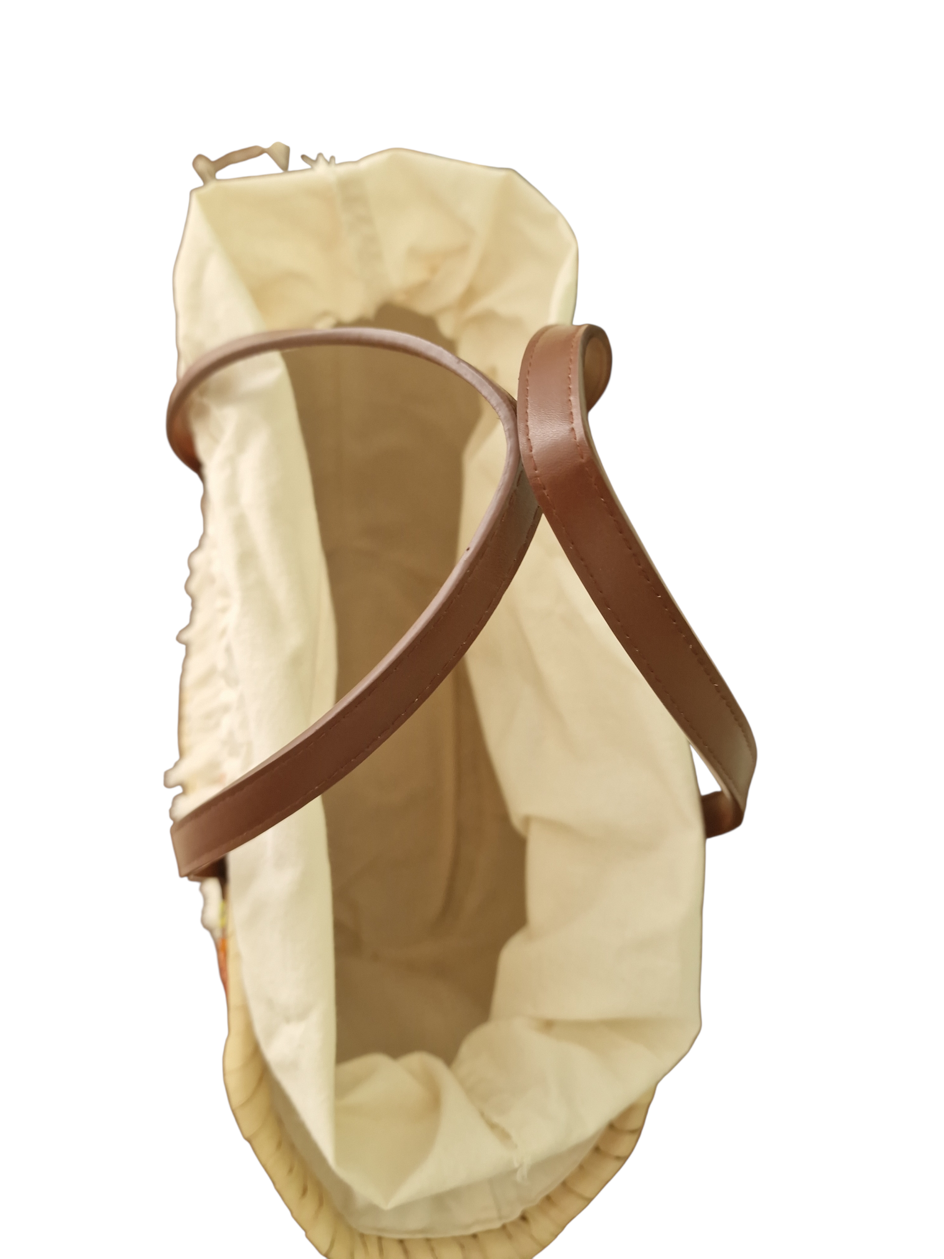 foto del sacchetto intereno in cotone grezzo color panna e cordoncino