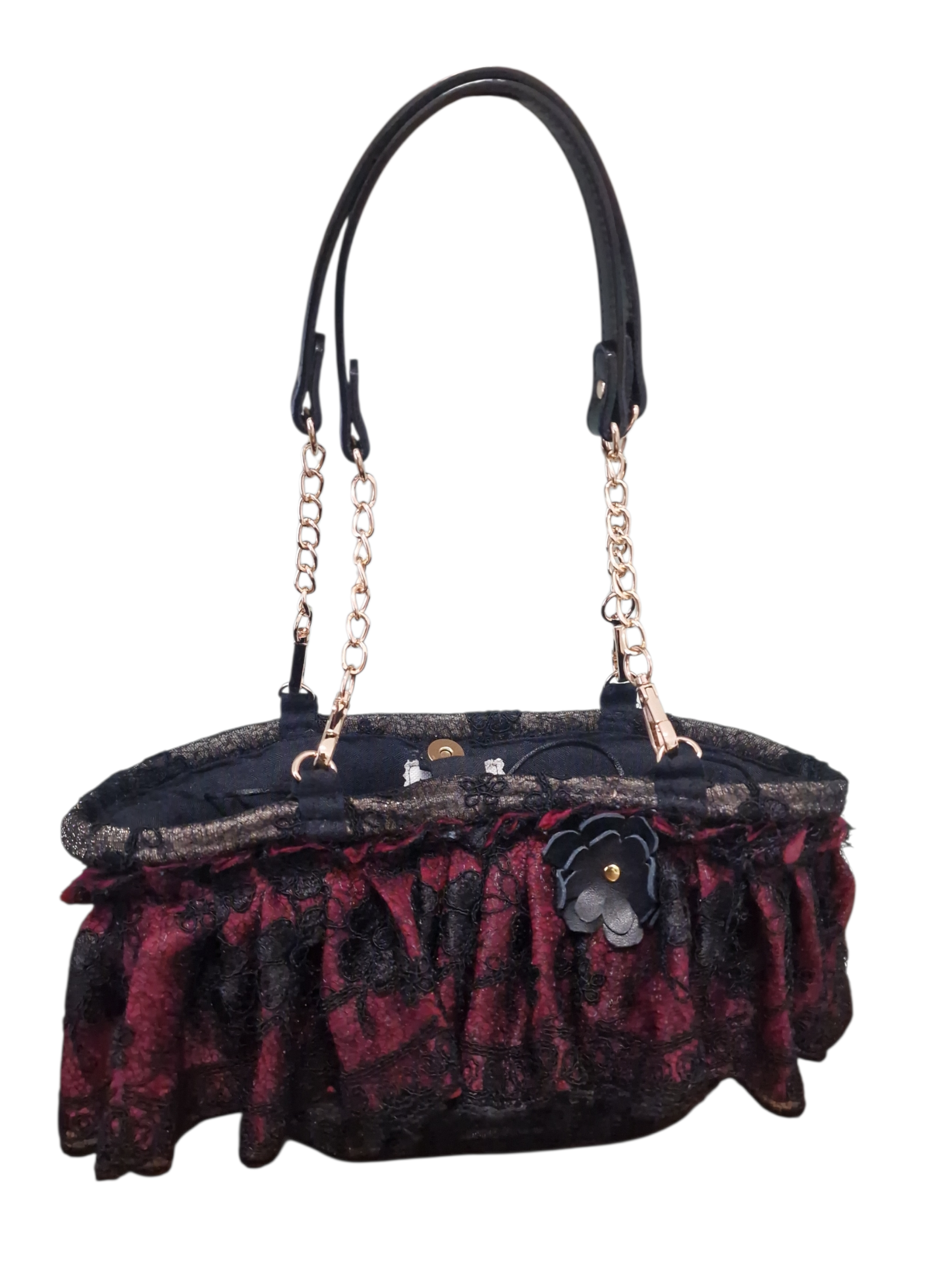 Coffa Ammuri Notte di Marsala con manici in vera pelle nera e catenella dorata