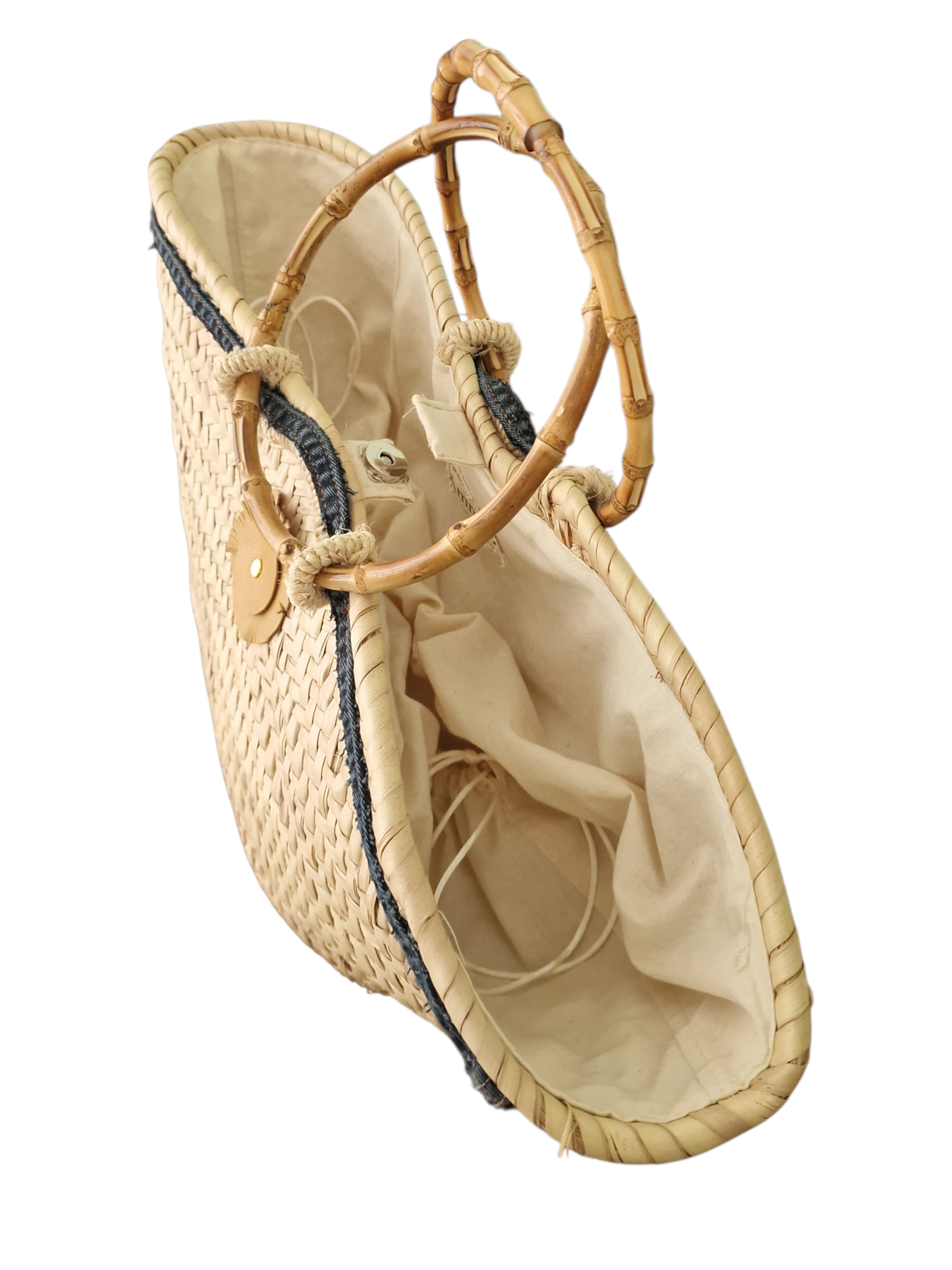 vista dall'alto della coffa zenusa con sacchetto e chiusura con bottoncino magnetico