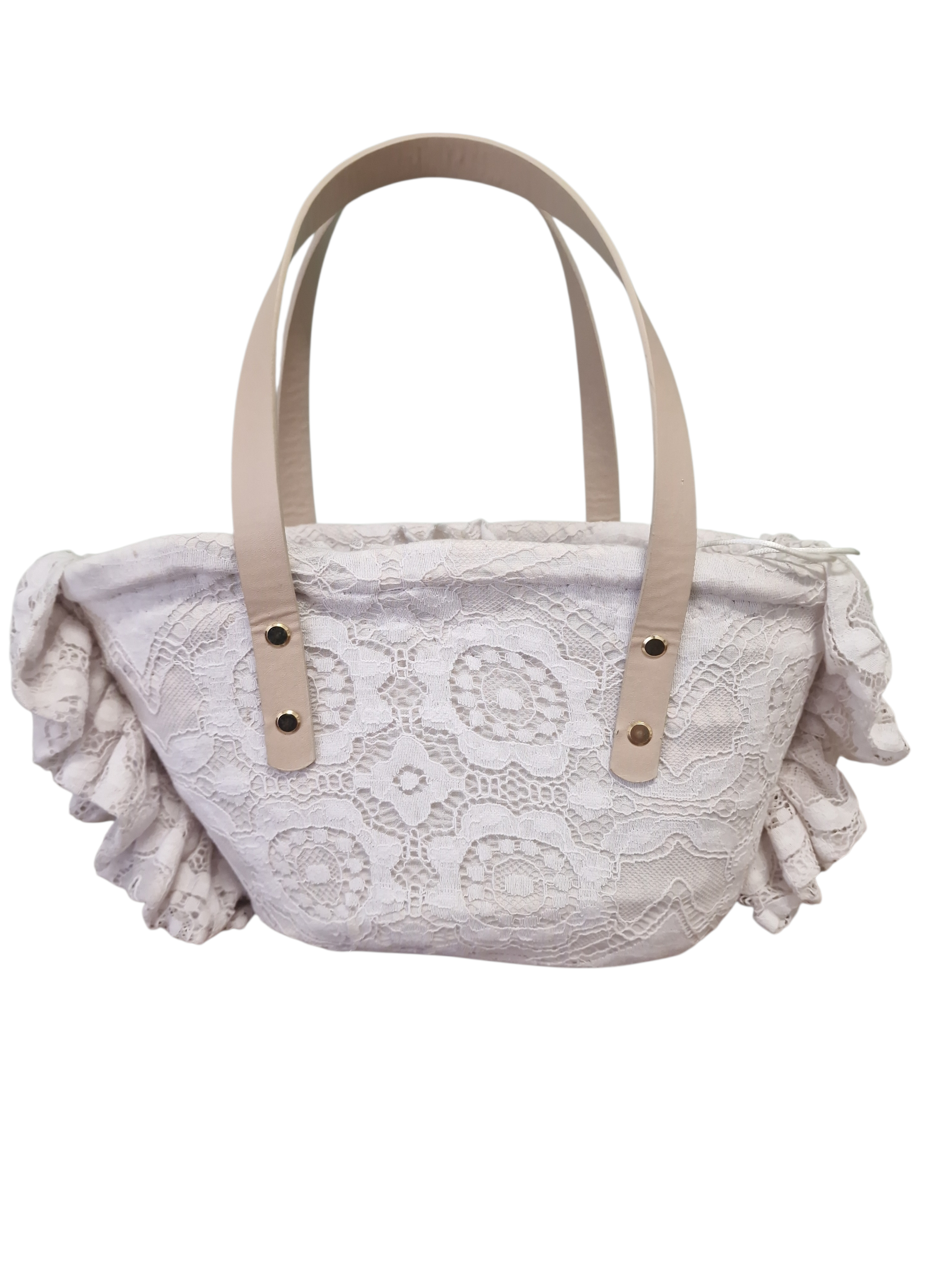 Coffa Ammuri Erice in pizzo bianco vista retro con volant