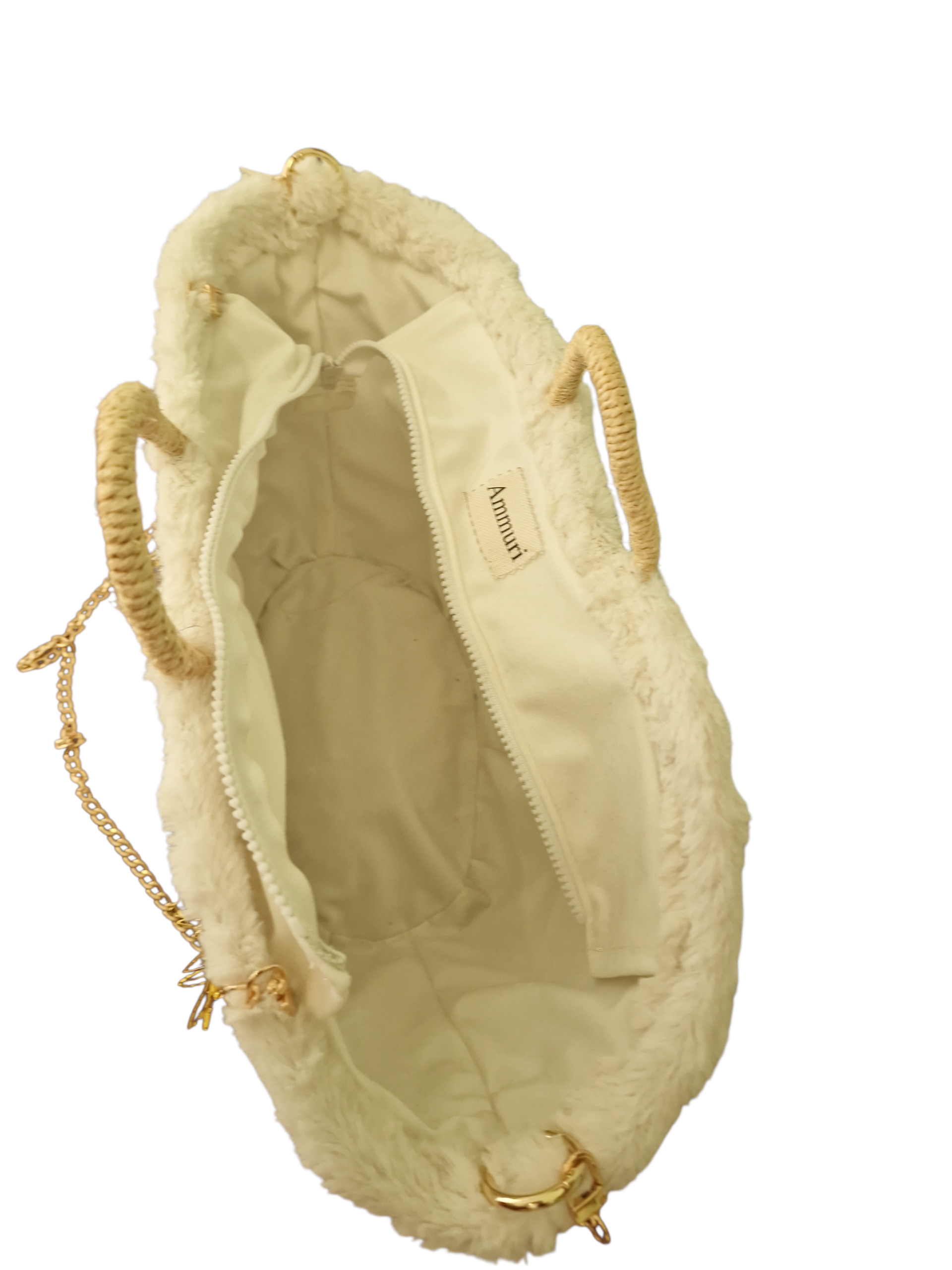 interno della borsa ammuri elegante con rivestimento in velluto panna e tasca