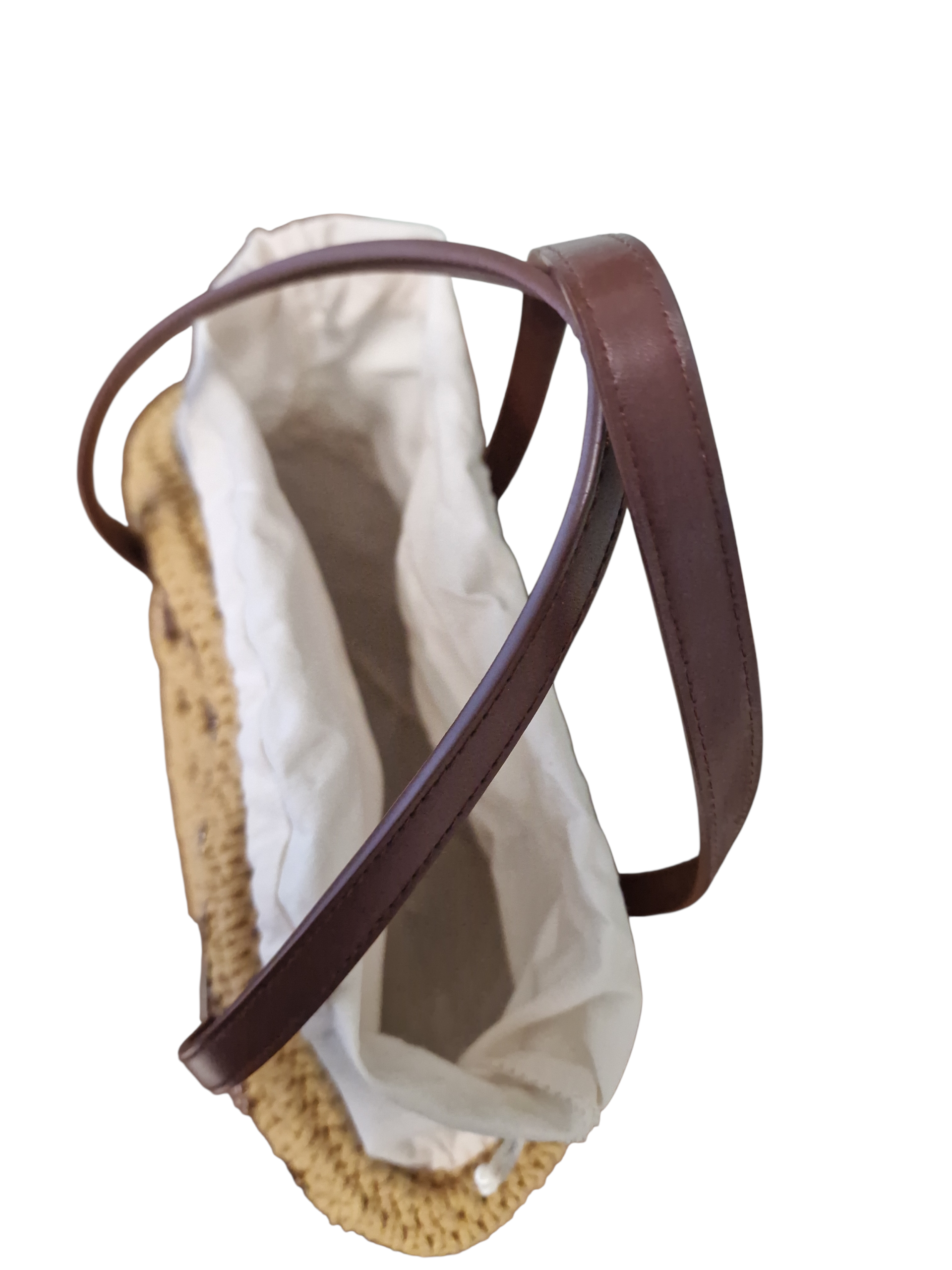 interno della coffetta ammuri in cotone grezzo color panna e cordoncino