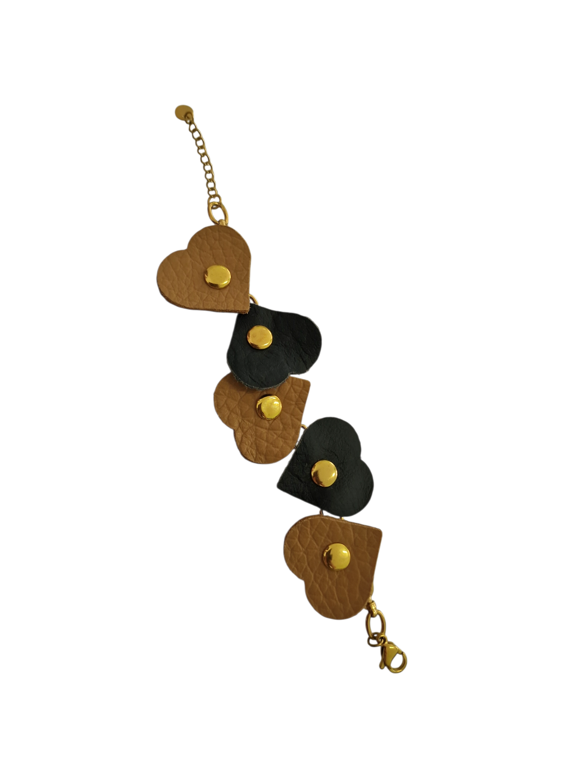 acciale Blu & Cuoio Ammuri con cuori in pelle blu e cuoio e catena dorata vista intera