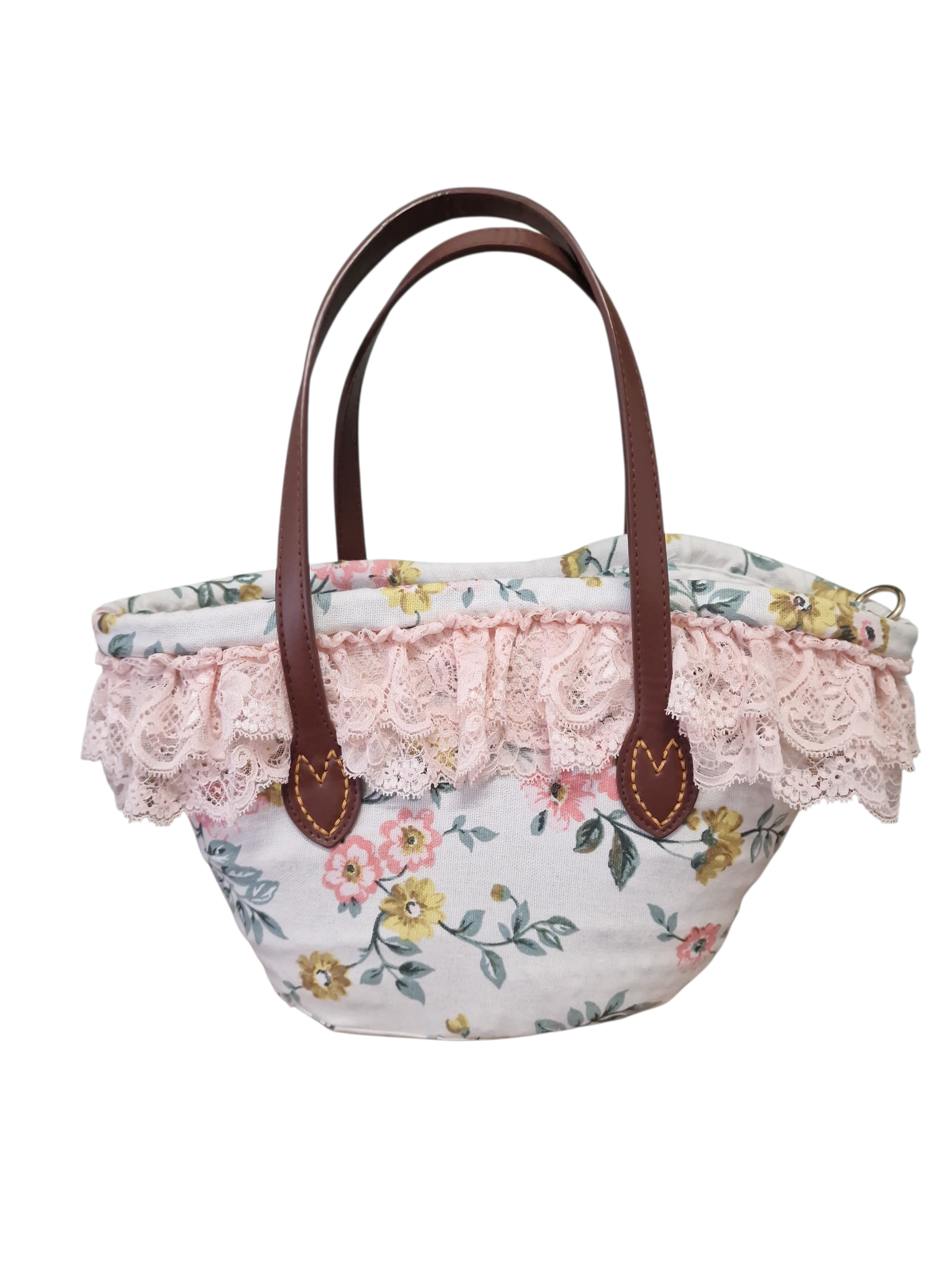 retro coffetta marzamemi, tessuto floreale e manici in pelle