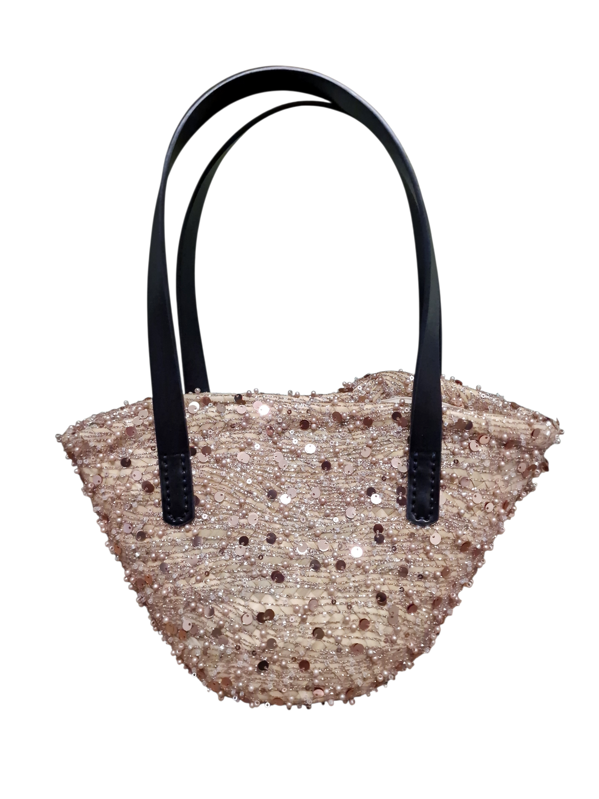 Coffetta Ammuri Taormina con manici neri in pelle e lavorazione luminosa, vista posteriore su sfondo bianco